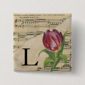 Lila Tulip Sheet Music Monogram Initial L Button (Vorderseite)