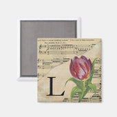 Lila Tulip Sheet Music Monogram Initial L Magnet (Vorderseite/Rückseite)