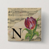 Lila Tulip Sheet Music Monogram Initial N Button (Vorderseite)