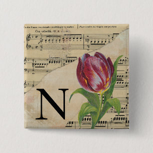 Lila Tulip Sheet Music Monogram Initial N Button