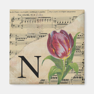 Lila Tulip Sheet Music Monogram Initial N Magnet
