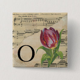 Lila Tulip Sheet Music Monogram Initial O Button