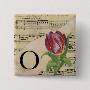 Lila Tulip Sheet Music Monogram Initial O Button
