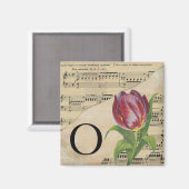 Lila Tulip Sheet Music Monogram Initial O Magnet (Vorderseite/Rückseite)