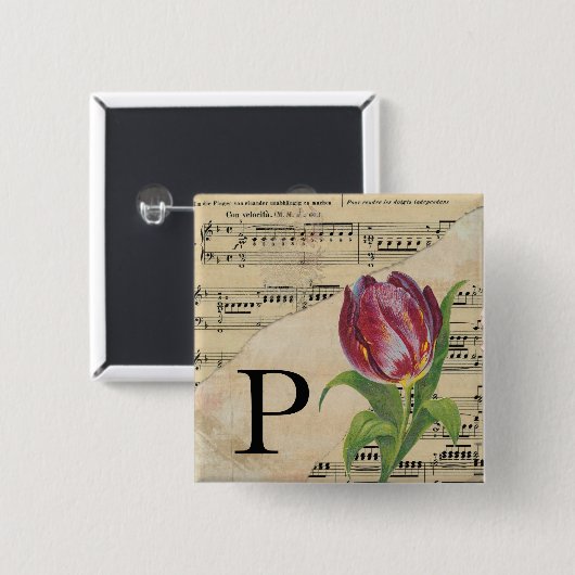 Lila Tulip Sheet Music Monogram Initial P Button (Vorne & Hinten)