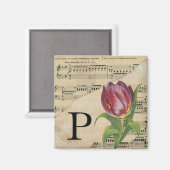 Lila Tulip Sheet Music Monogram Initial P Magnet (Vorderseite/Rückseite)