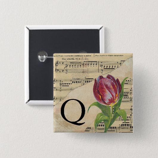 Lila Tulip Sheet Music Monogram Initial Q Button (Vorne & Hinten)