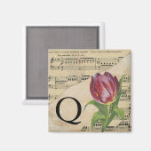 Lila Tulip Sheet Music Monogram Initial Q Magnet (Vorderseite/Rückseite)