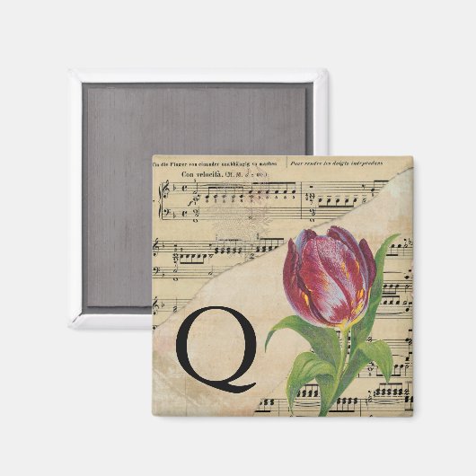 Lila Tulip Sheet Music Monogram Initial Q Magnet (Vorderseite/Rückseite)