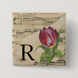 Lila Tulip Sheet Music Monogram Initial R Button