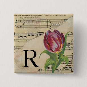 Lila Tulip Sheet Music Monogram Initial R Button