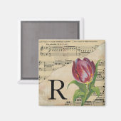 Lila Tulip Sheet Music Monogram Initial R Magnet (Vorderseite/Rückseite)