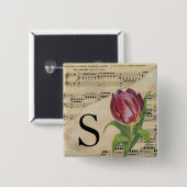 Lila Tulip Sheet Music Monogram Initial S Button (Vorne & Hinten)