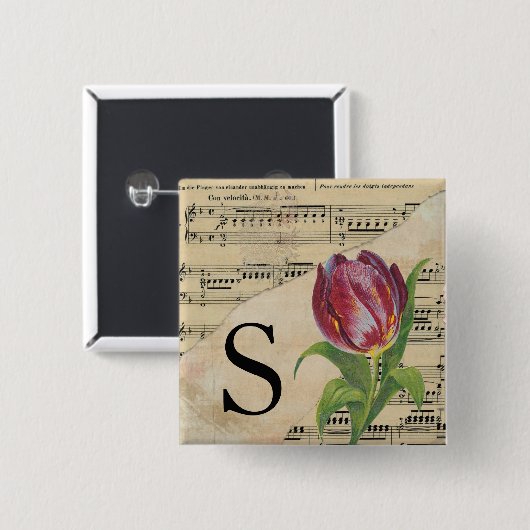 Lila Tulip Sheet Music Monogram Initial S Button (Vorne & Hinten)