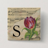 Lila Tulip Sheet Music Monogram Initial S Button (Vorderseite)