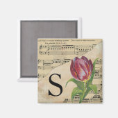 Lila Tulip Sheet Music Monogram Initial S Magnet (Vorderseite/Rückseite)