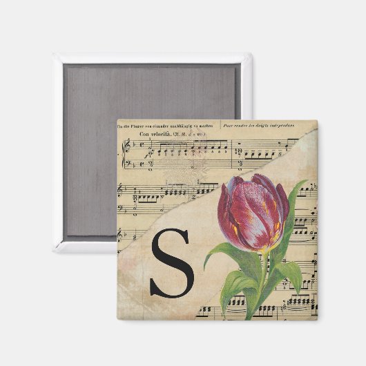 Lila Tulip Sheet Music Monogram Initial S Magnet (Vorderseite/Rückseite)