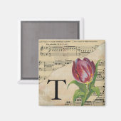Lila Tulip Sheet Music Monogram Initial T Magnet (Vorderseite/Rückseite)