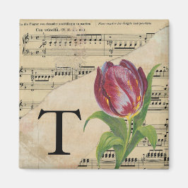 Lila Tulip Sheet Music Monogram Initial T Magnet