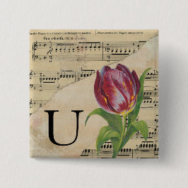 Lila Tulip Sheet Music Monogram Initial U Button