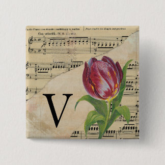 Lila Tulip Sheet Music Monogram Initial V Button