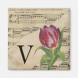 Lila Tulip Sheet Music Monogram Initial V Magnet
