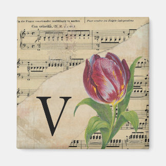 Lila Tulip Sheet Music Monogram Initial V Magnet