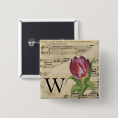 Lila Tulip Sheet Music Monogram Initial W Button (Vorne & Hinten)