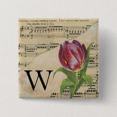 Lila Tulip Sheet Music Monogram Initial W Button (Vorderseite)