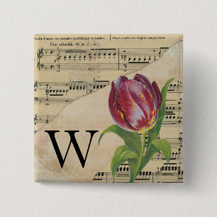 Lila Tulip Sheet Music Monogram Initial W Button