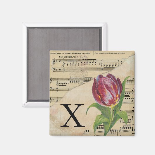 Lila Tulip Sheet Music Monogram Initial X Magnet (Vorderseite/Rückseite)