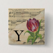 Lila Tulip Sheet Music Monogram Initial Y Button (Vorderseite)
