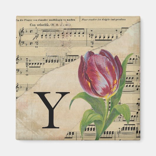 Lila Tulip Sheet Music Monogram Initial Y Magnet (Vorne)