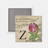 Lila Tulip Sheet Music Monogram Initial Z Magnet (Vorderseite/Rückseite)