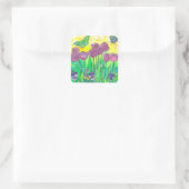 Lila Tulip Stiefmütterchen Aquarellfarben Blume Quadratischer Aufkleber (Tasche)