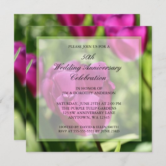 Lila Tulips 50. Hochzeitstag Einladungen (Vorne/Hinten)