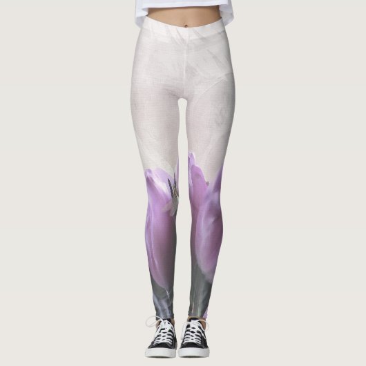 Lila Tulips Aqua Dragonflies Leggings (Vorderseite)