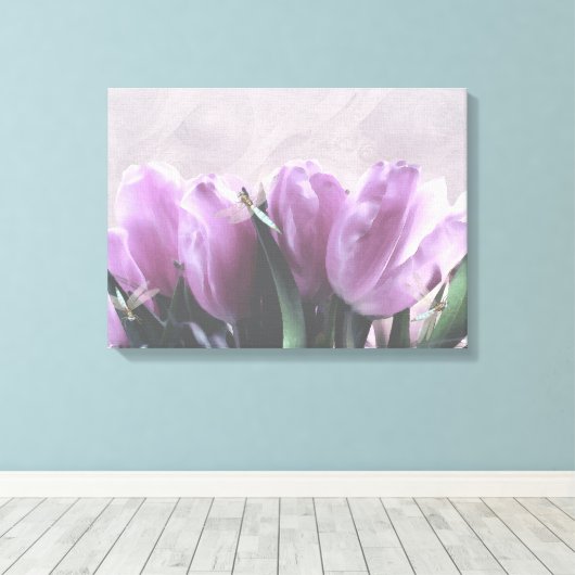 Lila Tulips Aqua Dragonflies Leinwand Decke (Insitu (Holzboden))