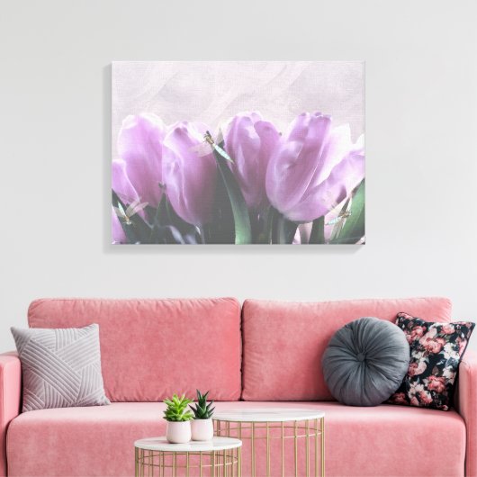 Lila Tulips Aqua Dragonflies Leinwand Decke (Insitu (Wohnzimmer))