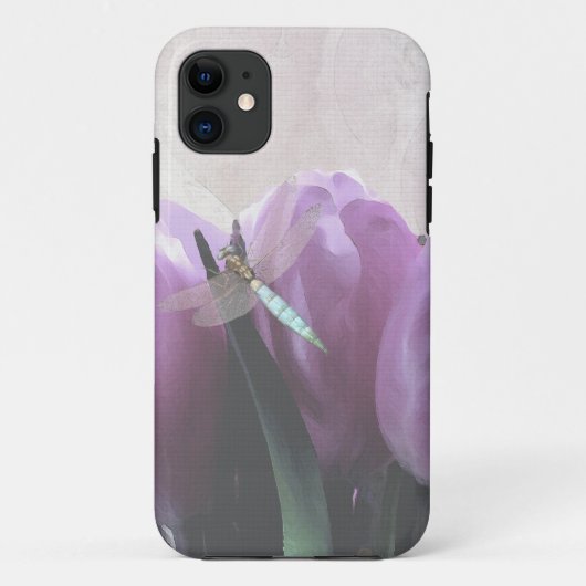 Lila Tulips Aqua Dragonfly Case-Mate iPhone Hülle (Rückseite)