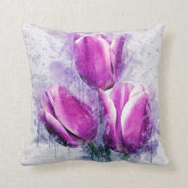 Lila Tulips Aquarellmalerei Kissen