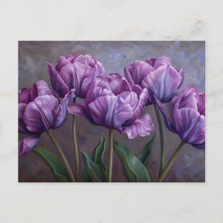 Lila Tulips botanische Ölgemälde Postkarte