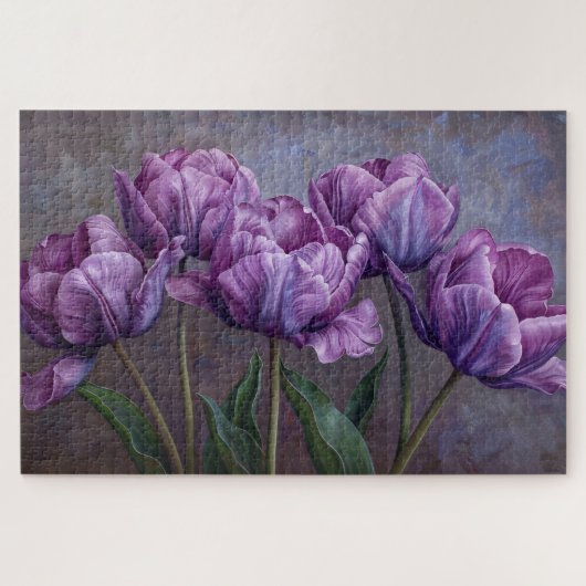 Lila Tulips botanische Ölgemälde Puzzle (Horizontal)