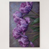 Lila Tulips botanische Ölgemälde Puzzle (Vertikal)