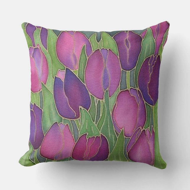 Lila Tulips Design Außenkissen Kissen (Vorderseite)