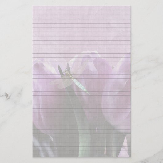 Lila Tulips Dragonfly Optionales Notizpapier Briefpapier (Vorderseite)