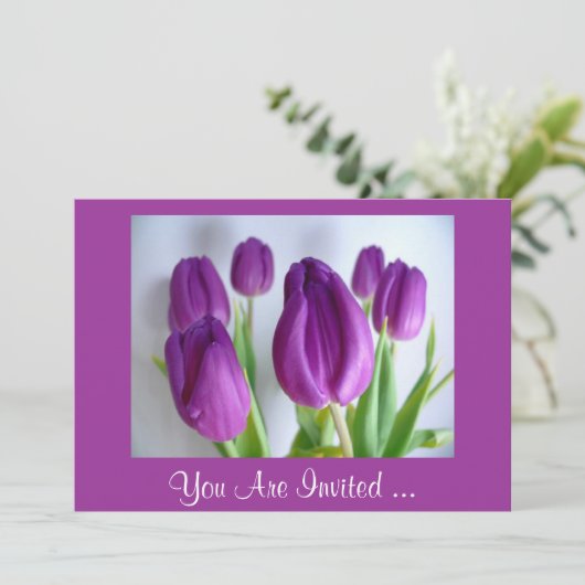 Lila Tulips Einladung (Stehend Vorderseite)