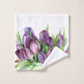 Lila Tulips Floral Wasserfarbmuster Badhandtuch Set (Waschlappen)