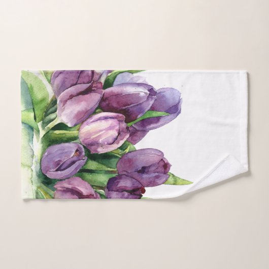 Lila Tulips Floral Wasserfarbmuster Badhandtuch Set (Handtuch)