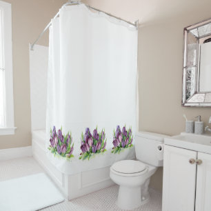 Lila Tulips Floral Wasserfarbmuster Duschvorhang
